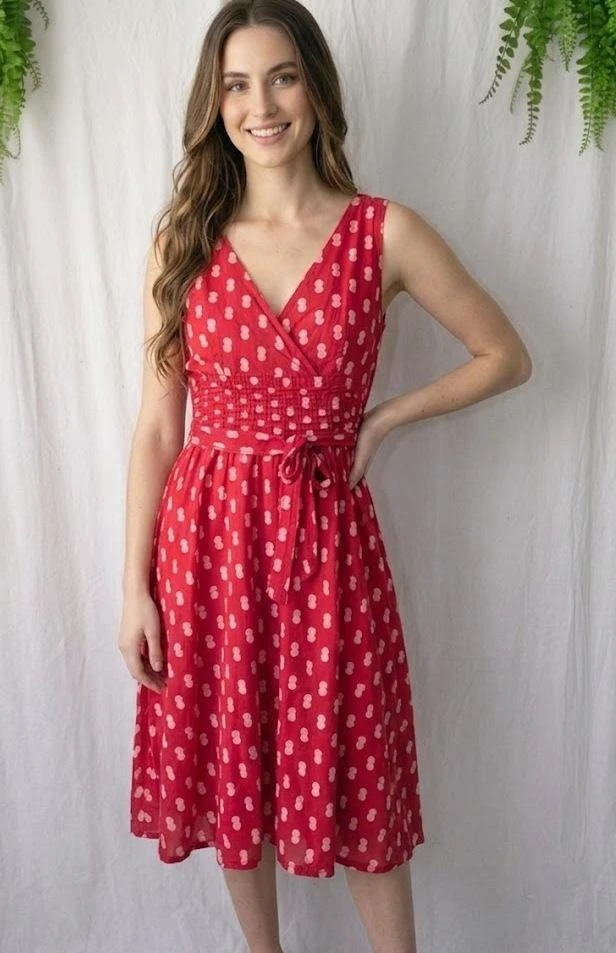 Robe estivale évasée rouge à pois coton stretch "Made in Italy" – photo 5